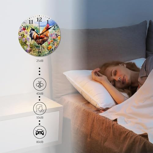 Silent-Wall-Clocks-Non-Ticking-Battery-Operated-Clock-Modern-Decor-Wall-Clocks-for-BedroomBathroomKitchen-Rooster-in-The-Flower-Multicolor10inch Silent Wall Clocks Non Ticking Battery Operated Clock Modern Decor Wall Clocks for BedroomBathroomKitchen Rooster in The Flower Multicolor10inch