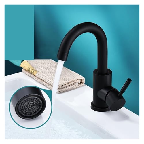 Robinet de lavabo de salle de bains mitigeur évier noir mat acier inoxydable chaud froid - 3
