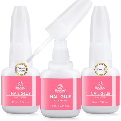 Image of Beetles Super Strong Nail Glue for Press on Nails, Strong Nail Glue | 10ML 3Pcs Brush on Glue for Acrylic Nails, Nail Tips Quick Dry No Uv Light Needed
