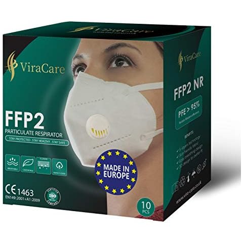 ViraCare FFP2 KN95/N95 Disposable Respirator Protective Face Masks 5 Layer Filtration System >95% 10 Pieces | Made in EU Cover