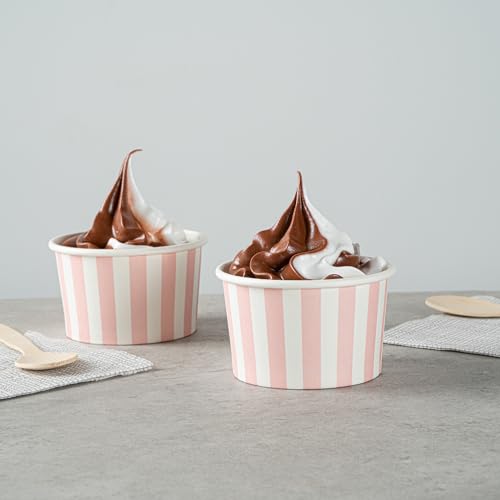 Image of Restaurantware Coppetta 3-Ounce Dessert Cups, 50 Disposable Ice Cream Cups - Lids Sold Separately, Sturdy, Pink And White Paper FroYo Bowls, For Hot And Cold Foods, Perfect For Gelato Or Mousse