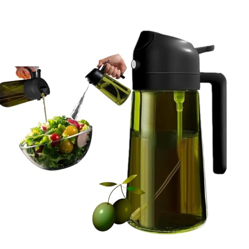 Dispensador de Aceite 2en1, Botella de Vidrio oscuro con proteccion solar con Boquilla Antigoteo, Pulverizador de Aceite de Oliva y Vinagre. Aceitera profesional. 470ml Spray 2en1 calidad alimentaria