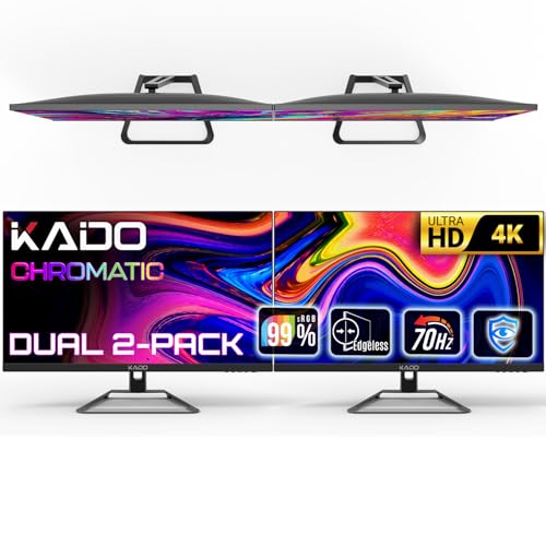 Image of Kado 2-Pack 27 inch 4K UHD Computer Monitor 3840x2160 70Hz Ultra HD | Pixel-perfect Ultra-crisp DisplayPort HDMI, VESA Mount Office Gaming Built-in Speakers, Panoramic Display Multi-tasking