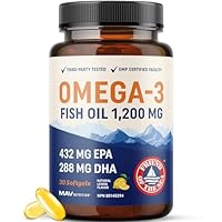 Triple Strength Omega 3 Fish Oil 1200 mg | EPA & DHA | Wild Caught, Sustainably Sourced Omega-3 Fatty Acids | Premium Burpless Omega3s | Essential Fatty Acids | Non-GMO, Third-Party Tested | 30 Ct