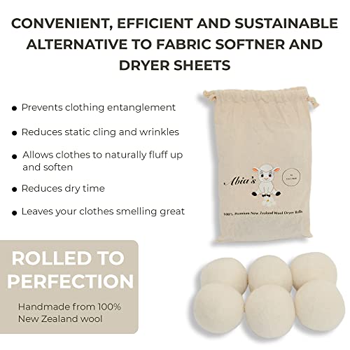 Abia's Wool Dryer Balls 6-Pack - New Zealand Xl Premium Organic Laundry Balls For Dryer | Reusable And Handmade | Natural Fabric Softener, Reduce Wrinkles And Drying Time | Anti Static, Lint Free #TOP1
