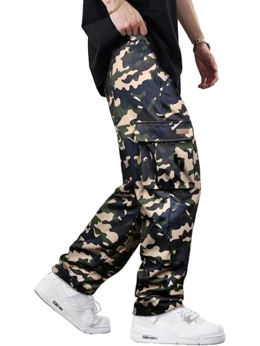 Image of Comdecevis Men's Casual Cargo Pants Workout Joggers Stretch Sweatpants Hiking Drawstring Tactical Pants with Multi Pockets