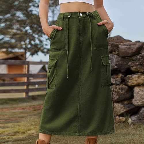 Women's Maxi Long Denim Skirts High Waist Split A line Flare Jean Skirt Y2k Cargo Casual Jean Skirts with Pockets2