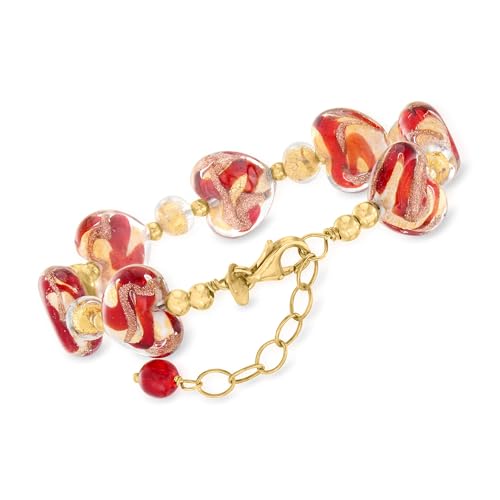 Ross-Simons Italian Murano Glass Heart Bracelet With 18kt Gold Over Sterling. 7 inches3
