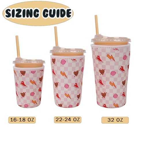 Image of Reusable Insulated Neoprene Iced Coffee Cup Sleeve, Durable Drink Sleeve for Cold Beverages, Beverage Holder for Iced Coffee, Preppy Pink