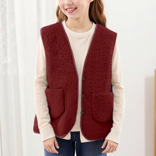 Girl's Fuzzy Fleece Vest Warm V Neck Sleeveless Comfy Sherpa Jacket Button Down Winter Coat Outerwear with Pockets3