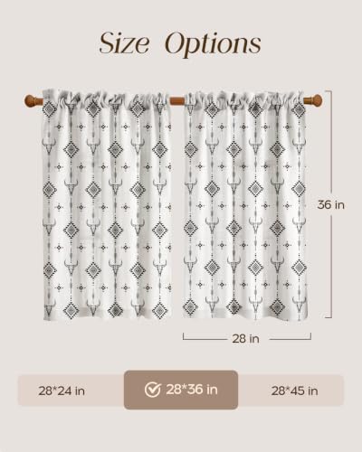 Image of Miss Adola Boho Kitchen Curtains - 36 Inch Length Linen Blend Western Cow Cafe Curtains Western Tier Curtain Short Drapes Rod Pocket for Bathroom Living Room Windows Light Filtering, 2 Panels