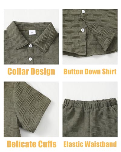 Image of Toddler Boy Clothes Little Kids Summer Outfits Short Sleeve Button Down Shirt Top Shorts Set 2 PCS Boy's Clothing
