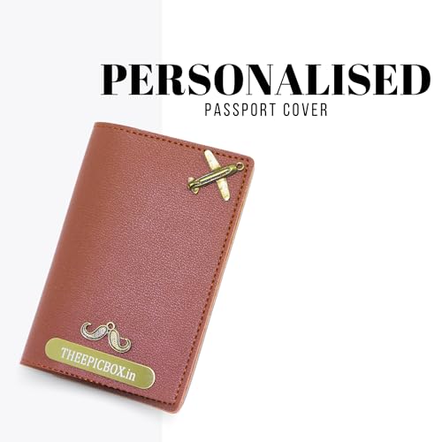 Image of Personalised Name & Charm Leather Passport Cover Holder for Men & Women (Tan)