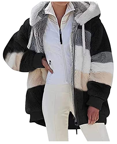 ABINGOO Damen Mantel Kapuzenjacke Winterjacke Mode Warm Hoodie Pullover Jacken Reißverschluss Plüschjacke Fleecejacke Oberteile(Schwarz,XL)