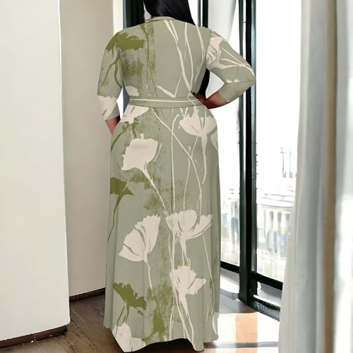 Image of SUZONANA Women's Plus Size Maxi Dresses Casual Loose Short Sleeve Long Maxi Dress with Belt Wedding