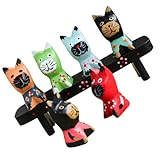 Homoyoyo Figura Decorativa de Gato Pequeño de Madera con Taburete Mini Diseño Creativo Forma de Animal Adorno para Hogar y Escritorio Regalo Artesanal para Amantes de Gatos