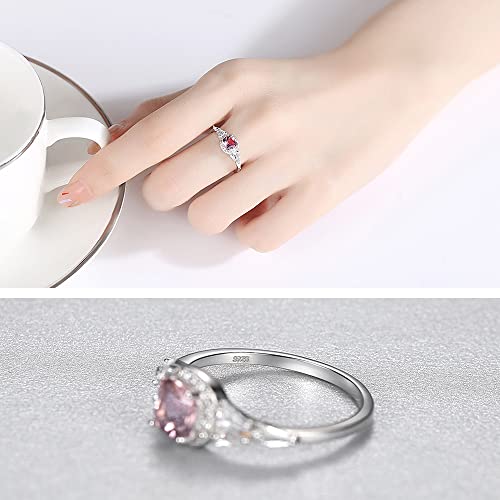 925 Sterling Silver CZ Zircon Halo Simulated Morganite Ring for Women, Cubic Zirconia Cushion Cut Nano Pink Gemstone Eternity Engagement Band Costume Jewelry with Gift Box4