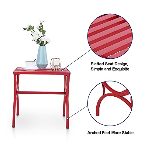 Mfstudio Outdoor Patio Side Table Square Steel Table Small Portable Bistro Coffee Table 18.1" L X 17.7" W X 17.5" H,Red #TOP3