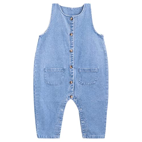 Camilife Baby Jungen Mädchen Denim Overall Latzhose Jeans Hose Spieler Strampler Romper Spielanzug Vintage - Classic Blau Jeans Größe 80