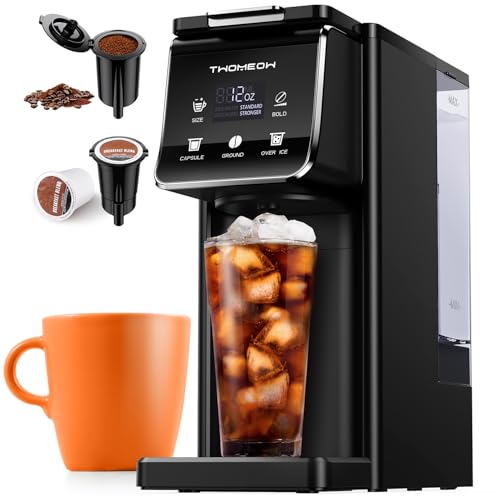 Coffee Maker Hot & Iced With Bold Setting,Single Serve Coffee Maker For K Cup And Grounds,52 Oz Removable Water Tank,6-14 Oz Brew Sizes,One Cup Kcup Coffee Machine With Reusable Filter,(Black)