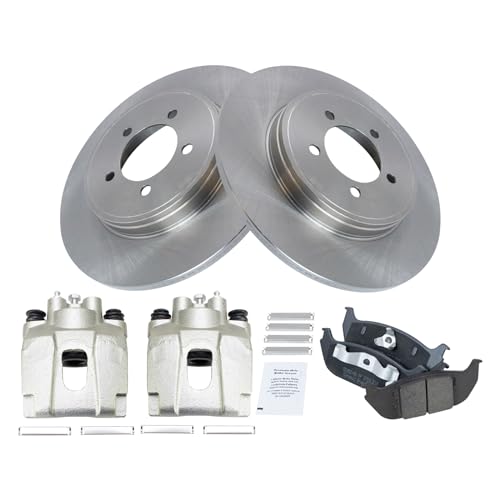 Image of TRQ Rear Brake Pad and Rotor Set Ceramic Rotors Calipers