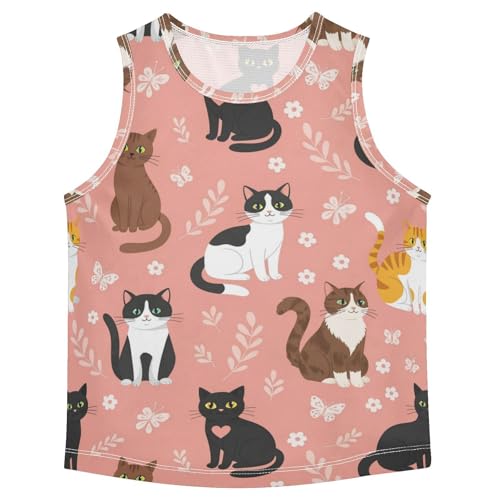 J JOYSAY Colorful Cat Flowers Boys Tank Top Sleeveless Muscle Shirts Quick Dry Active Sport Workout Kids T-Shirts 3-15T