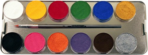 Eulenspiegel 224007 - Maquillaje profesional aqua, 24 colores, 3 pinceles profesionales, 3 esponjas, paleta metálica