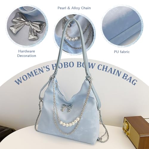 Image of PALAY Tote Bag for Women PU Hobo Bag Chic Bow Charm Chain Shoulder Bag Convertible Shoulder Bag Backpack Fashion Casual Hobo Bag