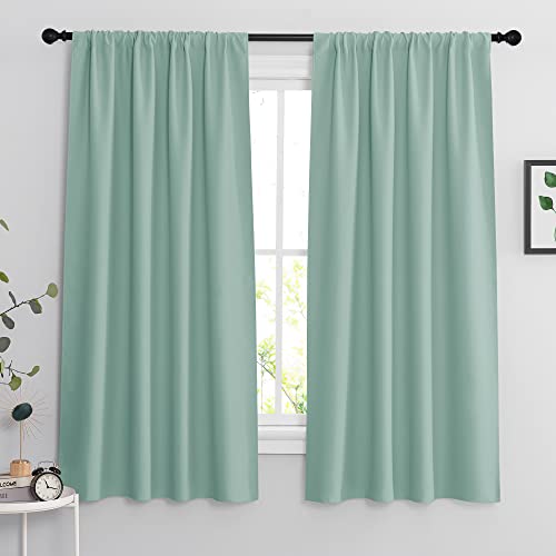 RYB HOME Rod Pocket Blackout Curtains for Living Room, Thermal Insulated Noise Reducing Window Drapes Room Darkening Shades for Bedroom Studio, 42 x 63 inch, 2 Panels Package, Aqua