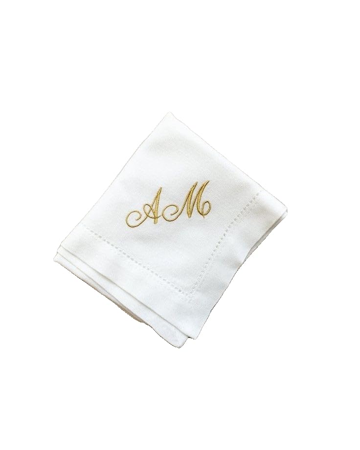 Shree adodhya Luxury White Cotton Handkerchief with Gold Monogram Embroidery - Custom Initial AM Pocket Square.set of 2.-image-16