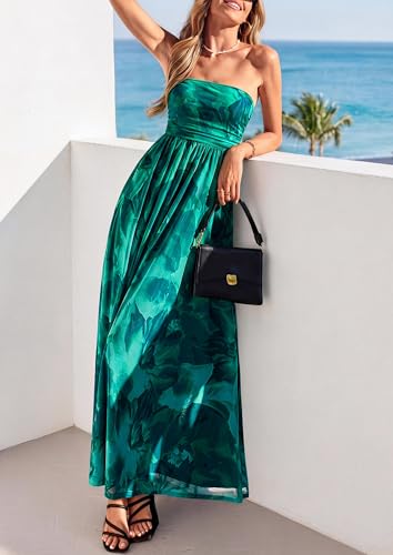 PRETTYGARDEN Women Strapless Maxi Dress 2026 Summer Floral Tube Top Ruched Beach Spring Wedding Guest Long Dresses (Floral Green,X-Large) — view 6