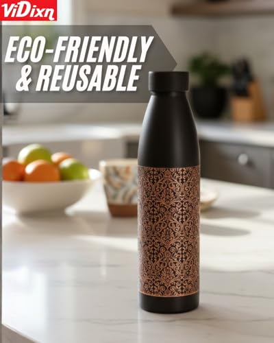 Image of 100% Pure Copper Water Bottle 950ml - Ayurvedic Leak-Proof Copper Bottle for Drinking Water - Handcrafted Mandala Design - BPA-Free & Eco-Friendly - Improves Immunity & Digestion (Browni Camel)
