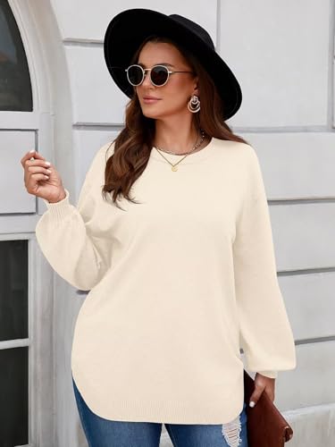 Image of BELAROI Plus Size Sweaters for Women Long Sleeve Shirts Loose Casual Oversized Tunic Sweater Fall Outfits Curved Hem M-5X