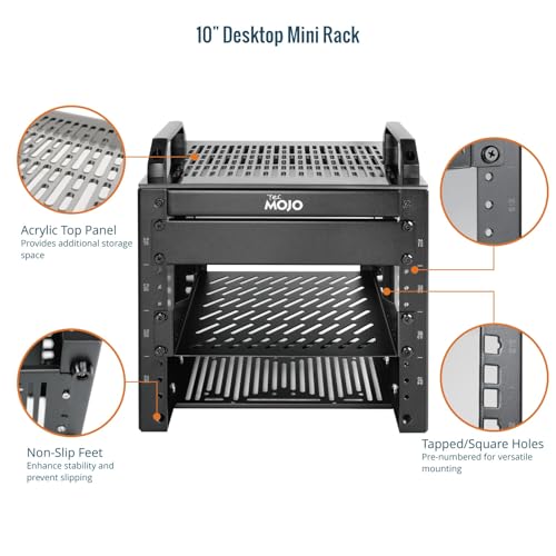 Image of Tecmojo 4U Network Rack, 10 inch Mini Server Rack with 2 Side Translucent Panels & 2 Top Handles, 7.87 inch Deep, for 10 inch IT Equipment & A /V Devices, Black