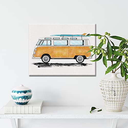 Nvhai Car Canvas Wall Art Watercolor Transportation Vehicles Orange Van Canvas Painting Prints For Home Kids Bedroom Nursery Wall Decor Framed Artwork Gifts thumb #3