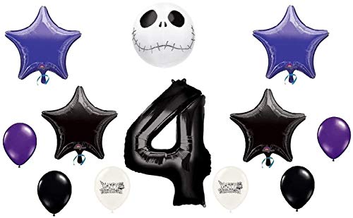 Jack Skellington Nightmare Before Christmas Birthday Party Balloon Bundle with Number 1-9 Option (4th Birthday)