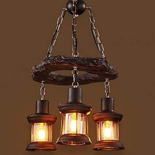 Chandelier bois E27 suspension luminaire rétro vintage 3 têtes pour lampe de restaurant