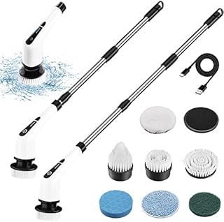 Electric Spin Scrubber, Cordless Electric Cleaning Brush with 6 Replaceable Brush Heads and Adjustable Extension Handle, Ideal for Bathroom, Tub, Tile, Floor, Grooves