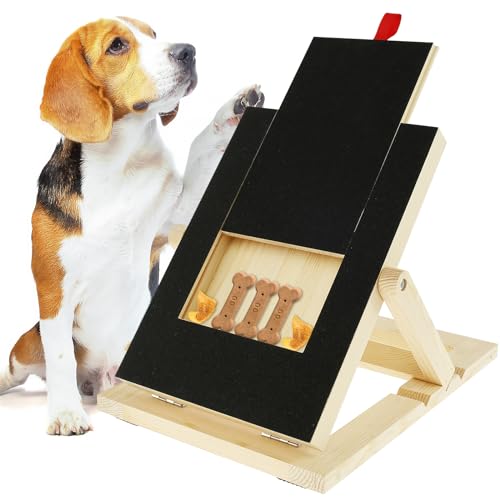 Muross Dog Nail Scratchboard, Wooden Dog Nail File Board with Built-in Treat Drawer, 3 Height Adjustable Pet Nail Grinder Pad