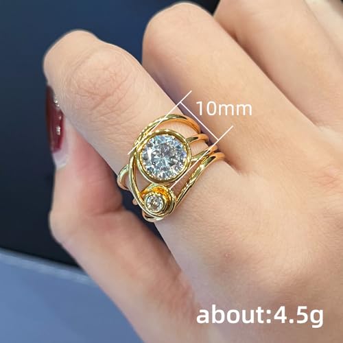 Htayekog Stackable Promise Ring, Gold Multi-Link Connected Ring, Zirconia Ring, Irregular Lines Multi Layers Gold Ring for Women (8)4