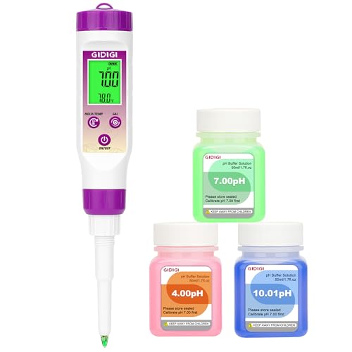 GIDIGI pH Meter Food Digital Electronic pH Tester for Fermentation 3*50ml pH Buffer Calibration Solution Kits Hot Sauce Food Tester Probe for Cheese Sourdough pH Temperature pH Test Strips for Acidity