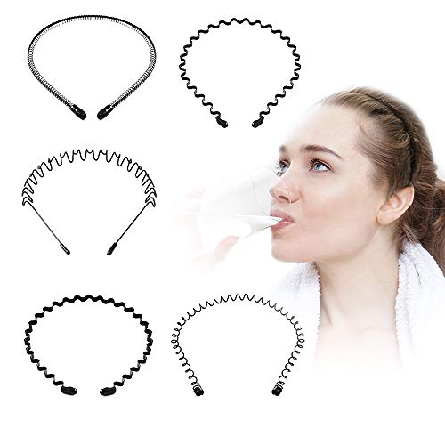 VIOCIWUO Metal Hair Hoop Headbands for Men Women 5 Pack, Unisex Black Simple Fashionable Elastic Non Slip Sports Hair Bands Hair Accessories