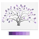 Fingerprint Tree, Large Wedding Thumbprint Family Guest Book with Ink Pads, 12x16 Inch Canvas Decoration Creative Signature Painting Home Sign-in Balloons Decor for Party, Multi Color Ink Set Purple