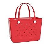 Geemoo X-Large Beach Bag Rubber Tote Bag, Waterproof Zipper Inner Bag, Washable Durable Tote Bag, Leisure Bag,Storage Bag (Red)