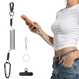 SURPHY Anti Theft Phone Strap, Sturdy Steel Wire Key Chain, Stretchy Retractable Phone Lanyard with Carabiner, Cellphone Lanyard for Outdoor Fishing Climbing Hiking Boating Skiing, Clear