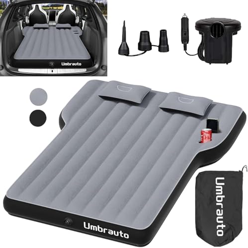 Umbrauto Air Mattress for Tesla Model Y, Custom Inflatable Camping Bed for Back Trunk, Upgraded Sleeping Pad w/Soft Flocking Surface, Durable 210T Fabric Bottom, Portable Pump for SUV Outdoor Travel