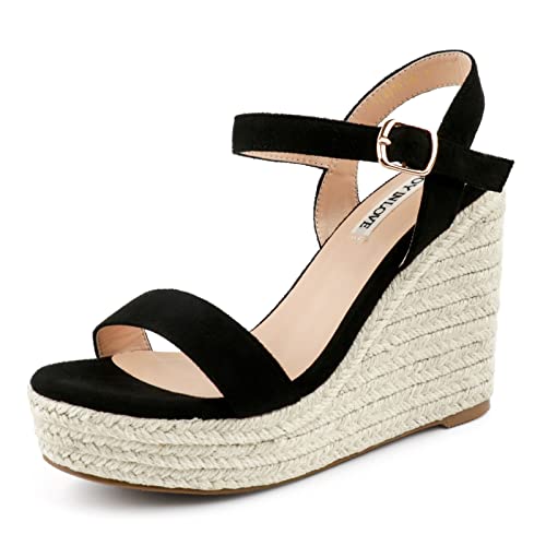 Image of JOY IN LOVE Womens Espadrilles Wedge Sandals Platform Heels Ankle Strap Open Toe Buckle Sandals