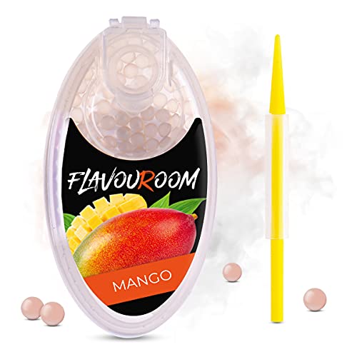 Flavouroom - Lot de 100 capsules de mangue de qualité supérieure | Filtre à mangue DIY pour un goût inoubliable | Avec boîte pour ranger les boules aromatiques Click Cover