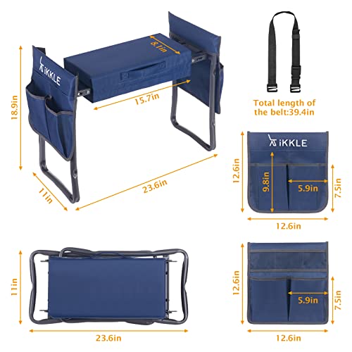 Garden Kneeler Seat And Bench Heavy Duty (Hold 330Lbs-150Kg), Upgraded Thicker & Wider Soft Detachable Kneeling Pad, Garden Kneeler & Stool With 2 Tool Pouches, Garden Gift For Women & Men, Navy Blue #TOP4