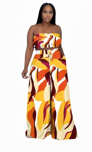Image of Two Piece Sets for Women Summer Outfits Crop Tops and Wide Leg Pants Sets Sexy Jumpsuits Vacation Outfits with Pockets